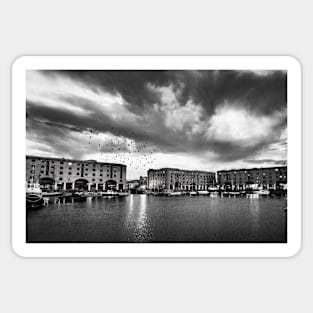 Liverpool waterfront at night _- Black and white Sticker